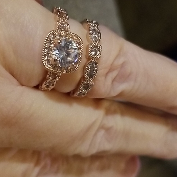 18k GP White Sapphire Set of Two Rings - Picture 9 of 14